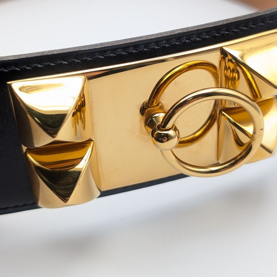 Hermes Collier de Chien Leather Black Belt Gold Medallion — view 2