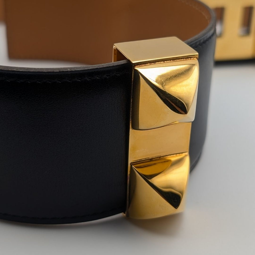 Hermes Collier de Chien Leather Black Belt Gold Medallion — view 4