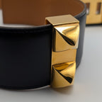 Hermes Collier de Chien Leather Black Belt Gold Medallion — view 4