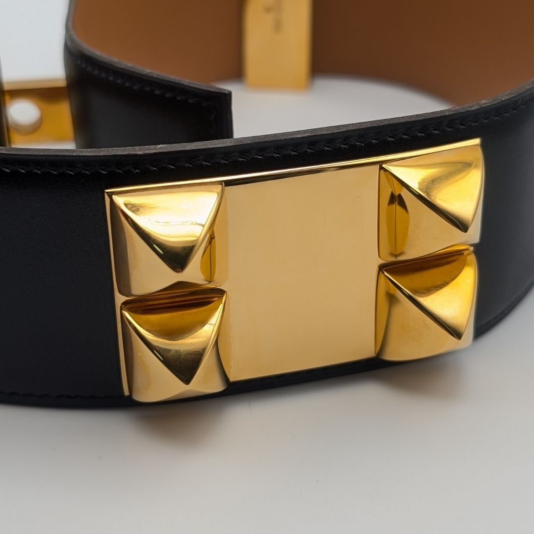 Hermes Collier de Chien Leather Black Belt Gold Medallion — view 5