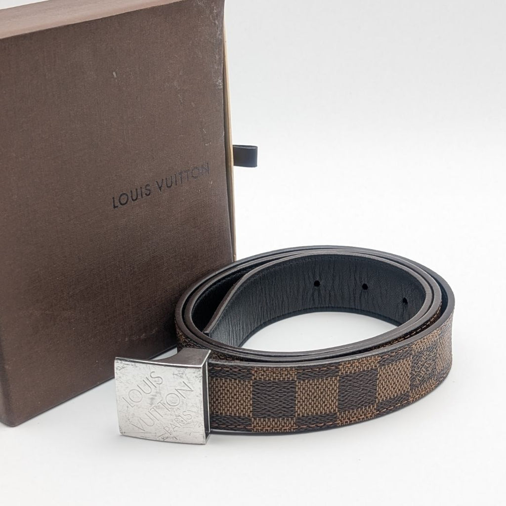 Louis Vuitton Ceinture Carre Damier Belt Logo Silver