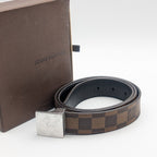 Louis Vuitton Ceinture Carre Damier Belt Logo Silver