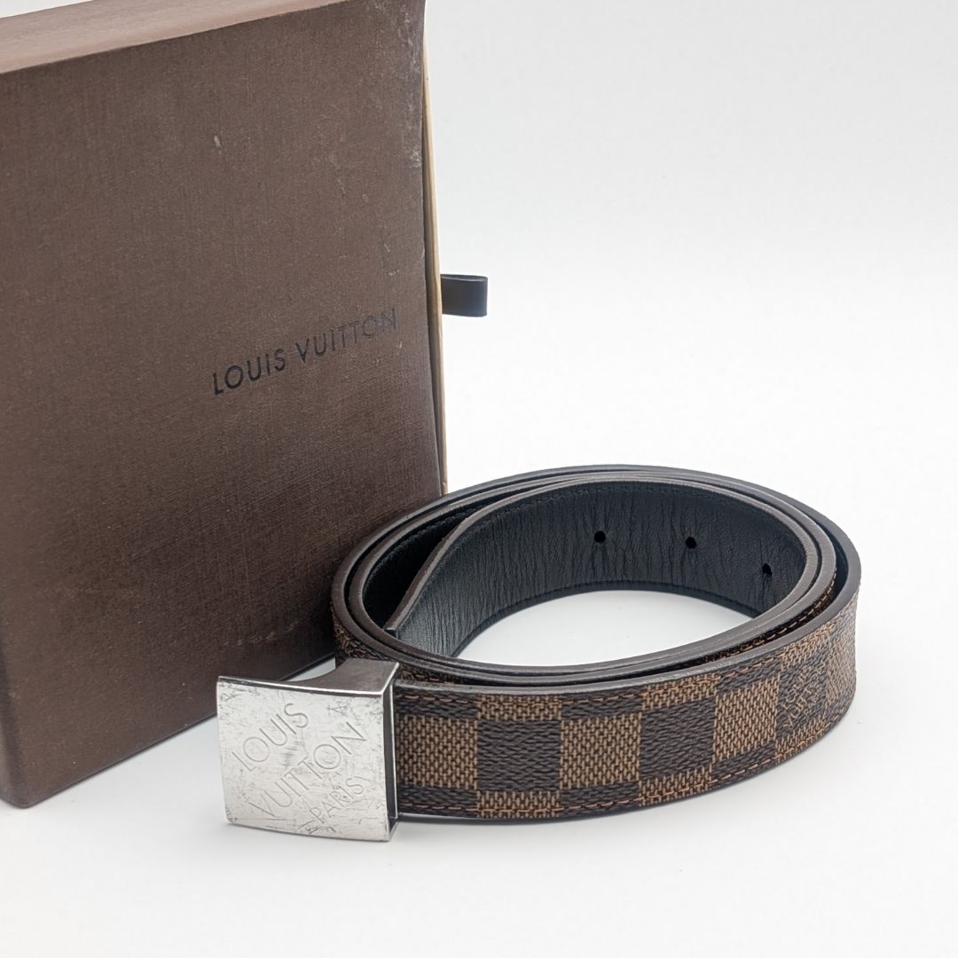Louis Vuitton Ceinture Carre Damier Belt Logo Silver
