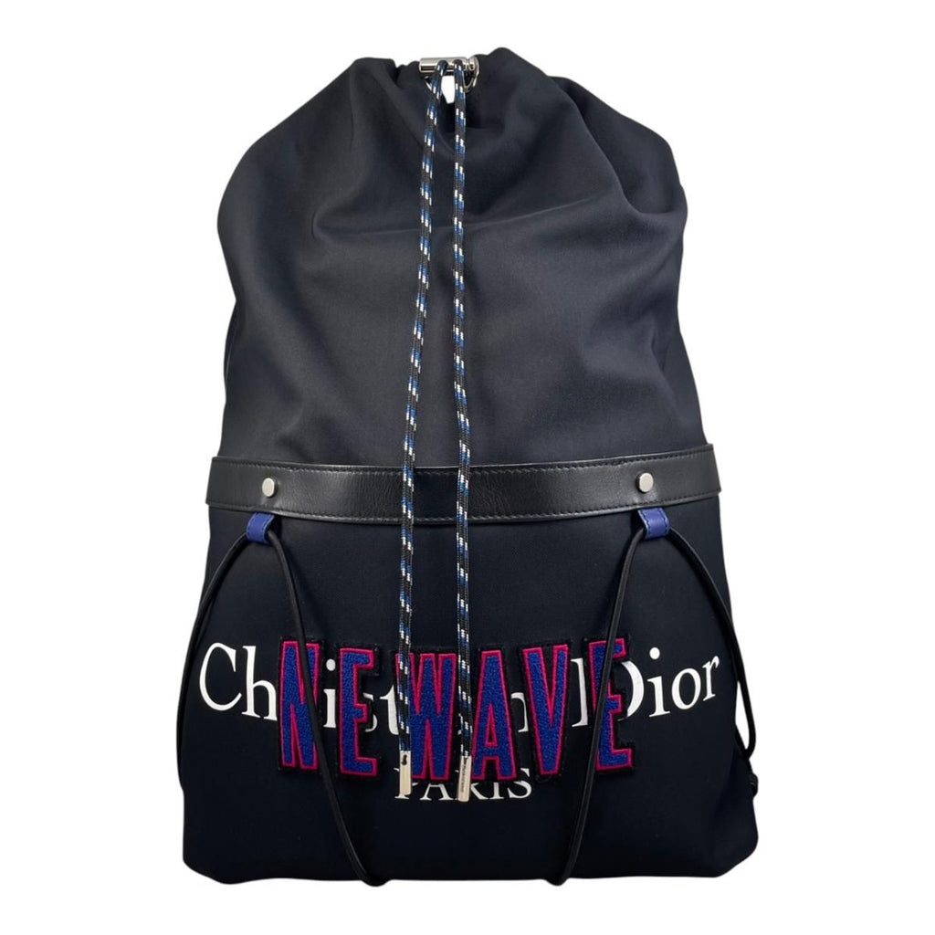 Dior Backpack Newave Embroidery Logo Black Blue New Wave