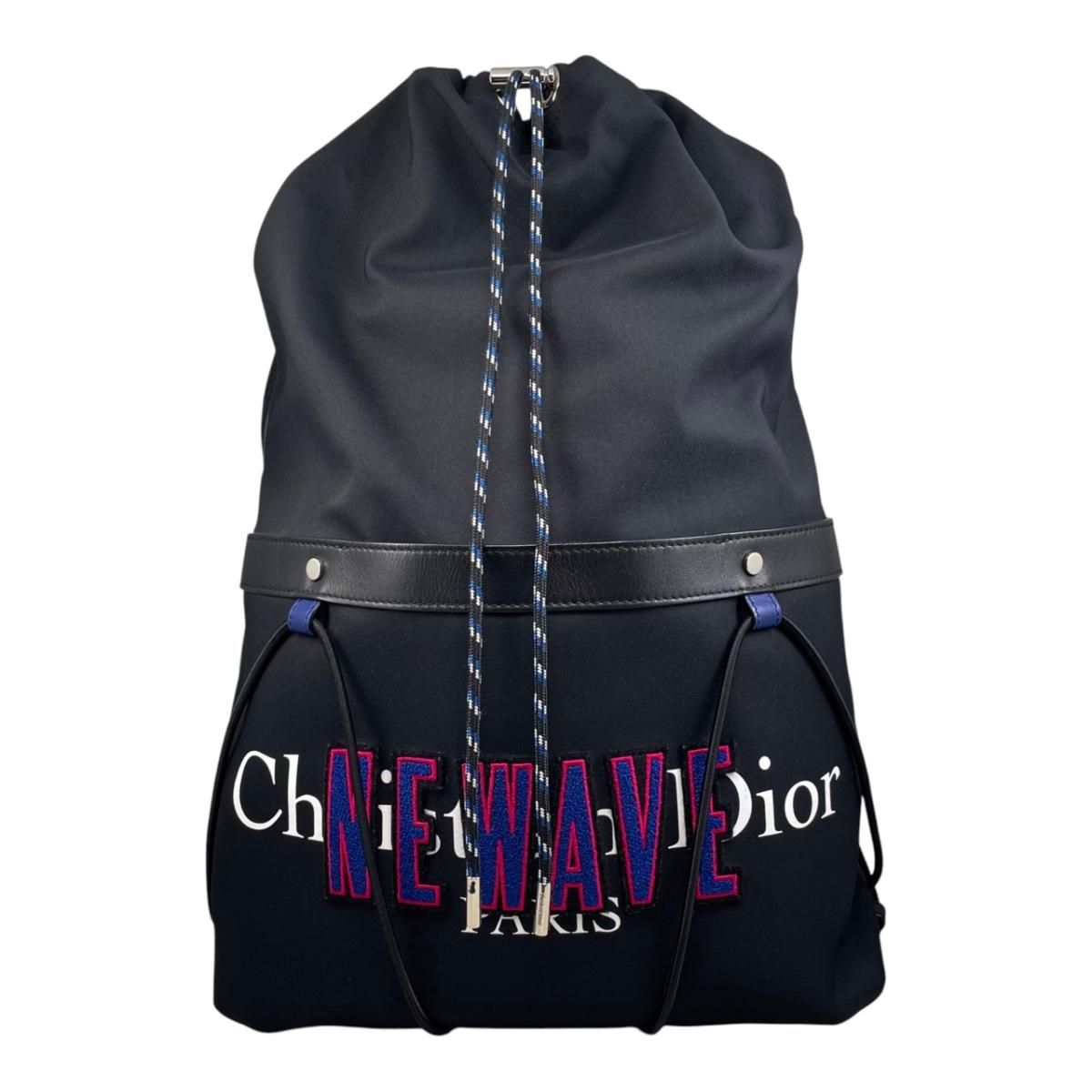 Dior Backpack Newave Embroidery Logo Black Blue New Wave