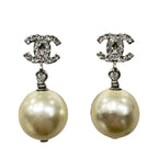 Chanel Earrings Pearl CC Logo Metal Silver White