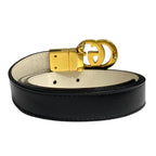 Gucci Belt GG Emblem Slim Leather Logo Black Gold — view 2