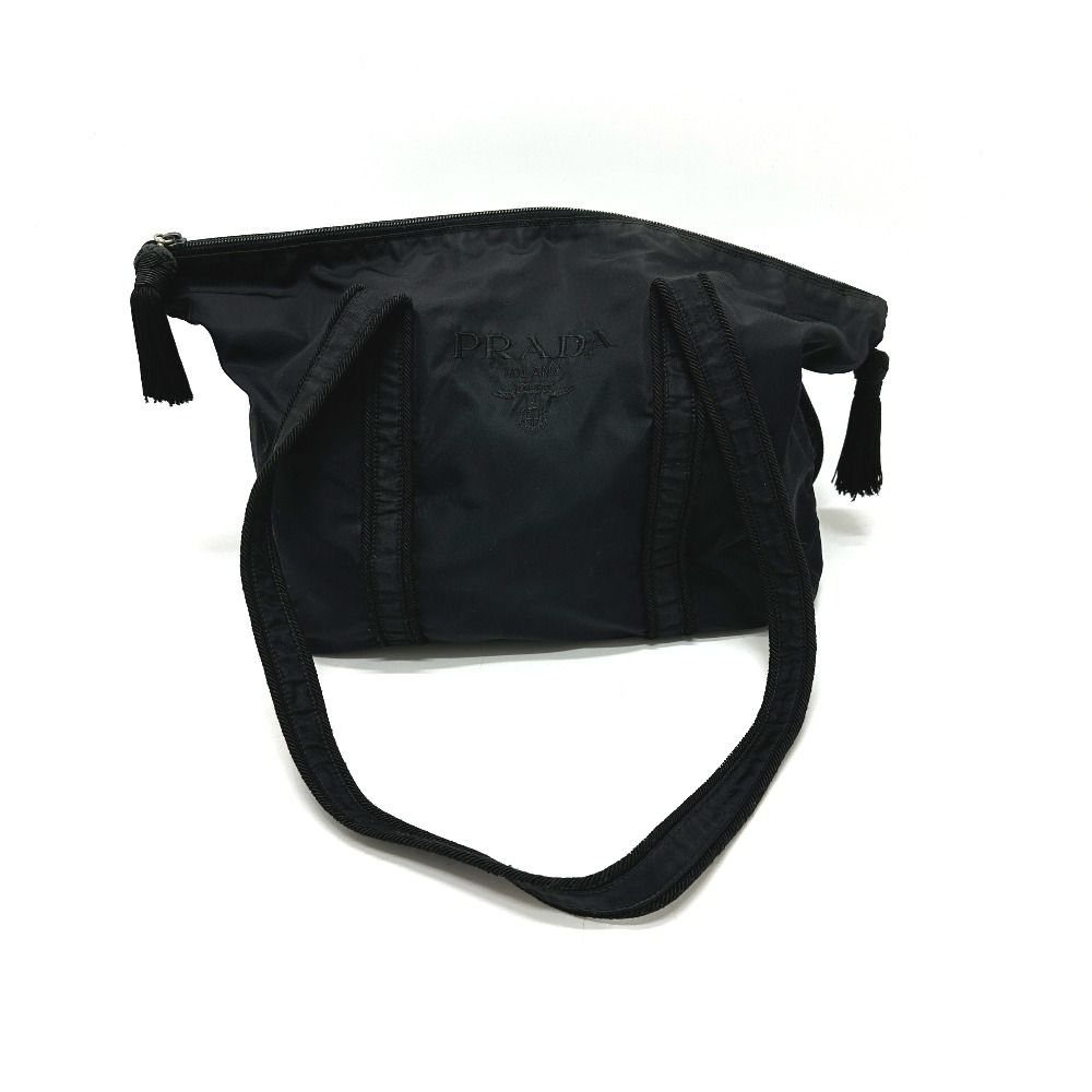 Prada Tote Embroidery Logo Nylon Black