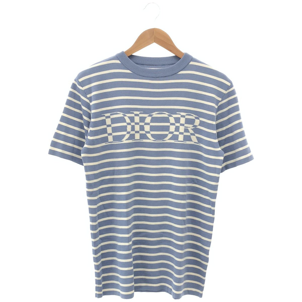 Dior 183 Light Blue White Logo Short Sleeve Knit XS Sweater