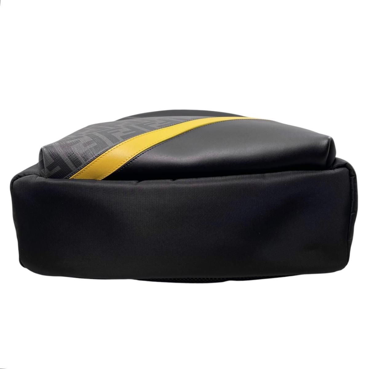 Fendi Backpack Zucca Pattern Leather Nylon FF Logo Black Gray Yellow — view 5