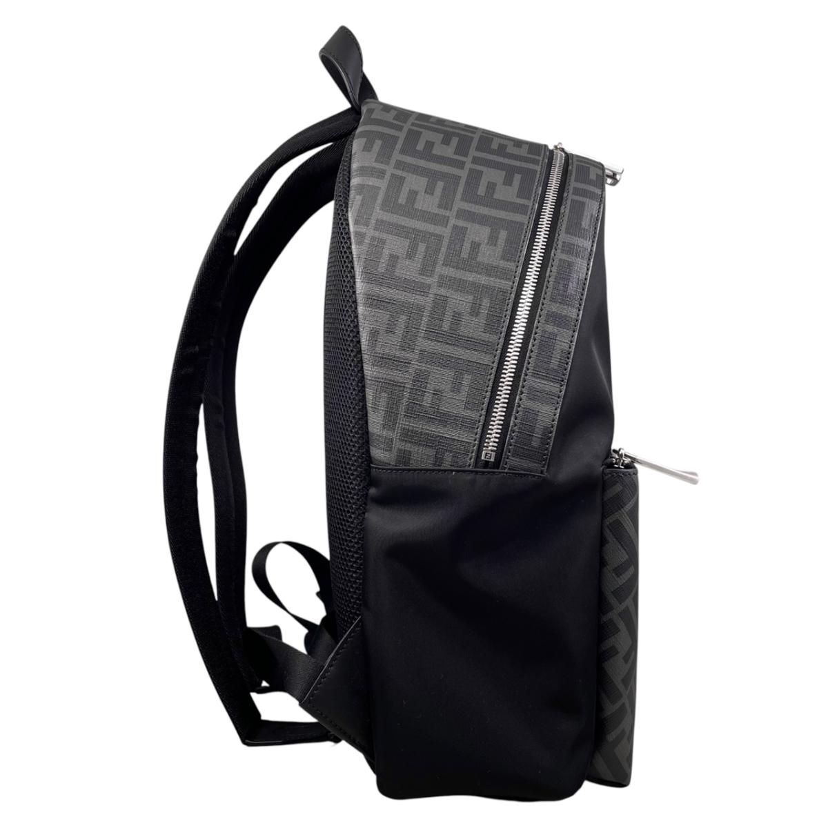 Fendi Backpack Zucca Pattern Leather Nylon FF Logo Black Gray Yellow — view 4