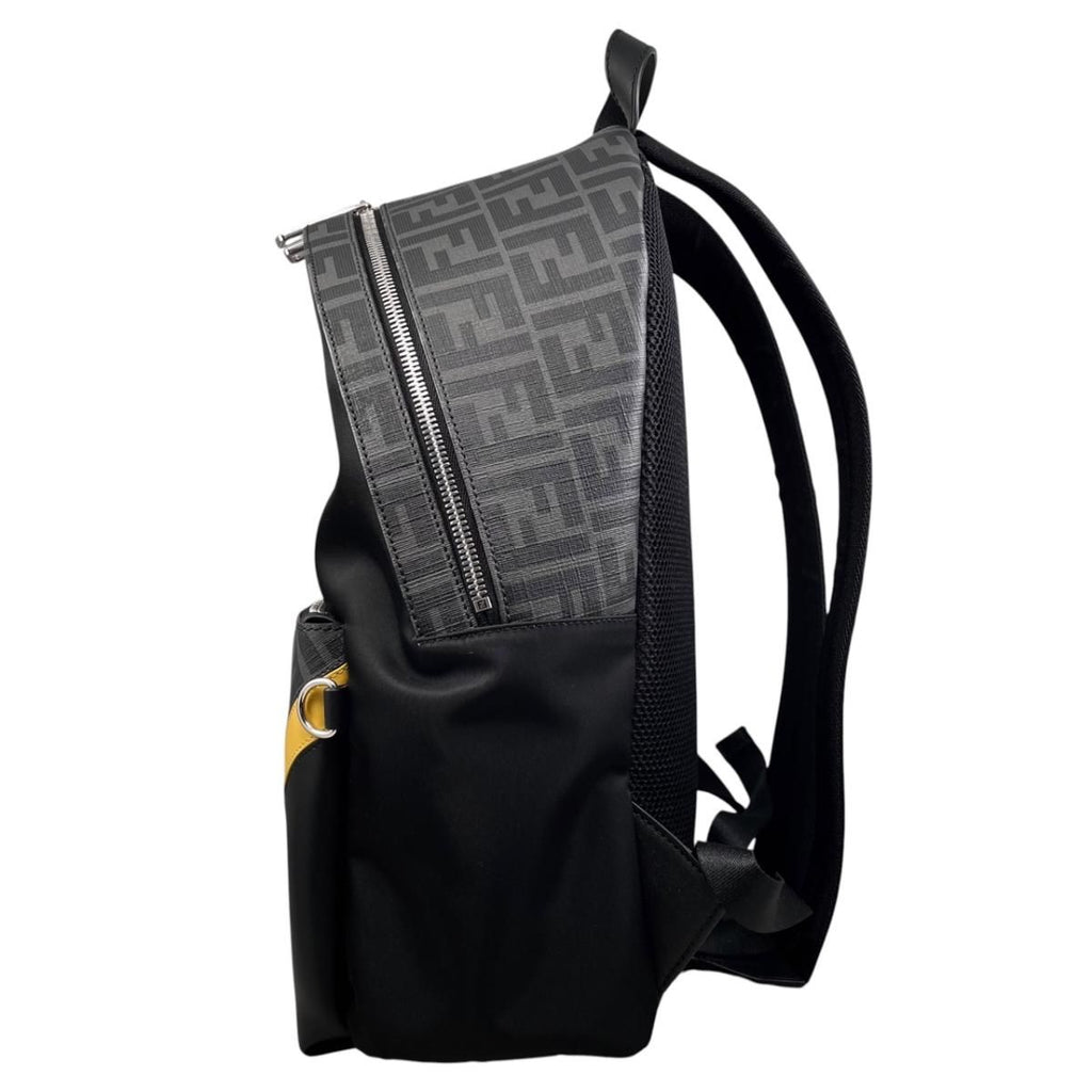 Fendi Backpack Zucca Pattern Leather Nylon FF Logo Black Gray Yellow — view 3