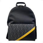Fendi Backpack Zucca Pattern Leather Nylon FF Logo Black Gray Yellow