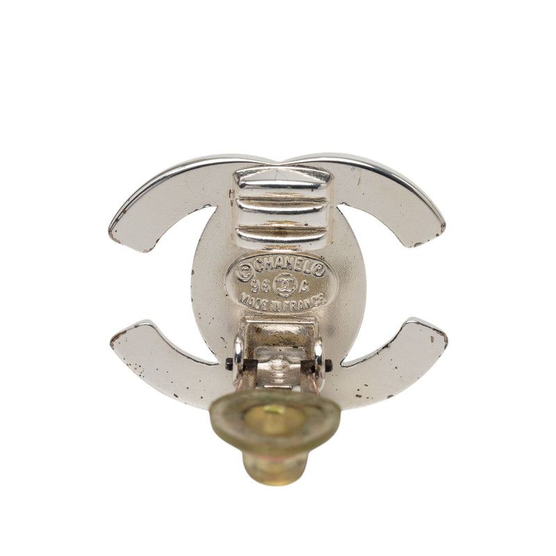 Chanel CC Logo Turnlock Vintage Earrings Silver Metal — view 3