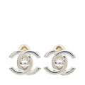 Chanel CC Logo Turnlock Vintage Earrings Silver Metal