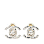 Chanel CC Logo Turnlock Vintage Earrings Silver Metal