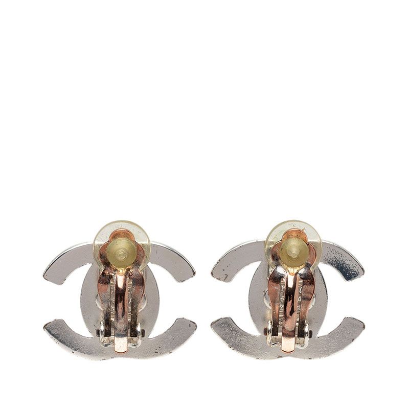 Chanel CC Logo Turnlock Vintage Earrings Silver Metal — view 2