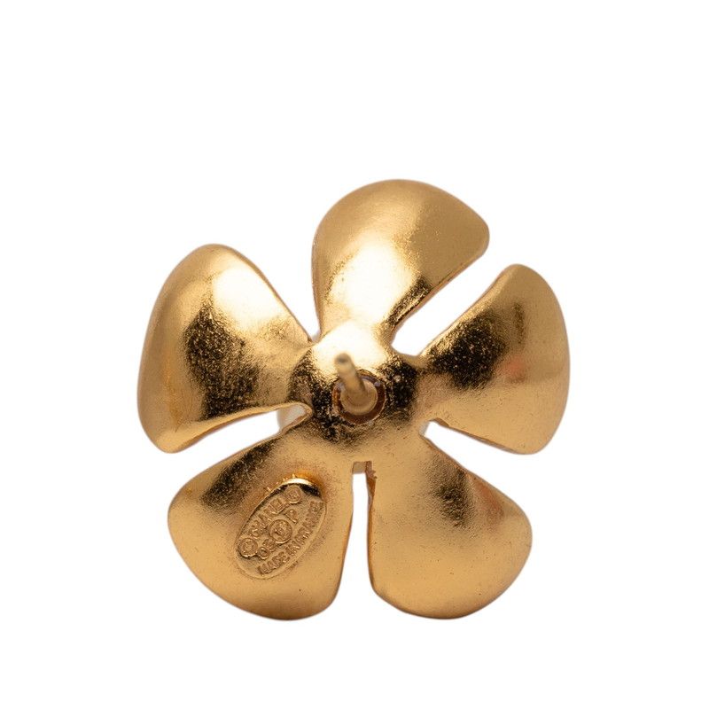 Chanel CC Logo Stud Earrings Flower Gold Plated Faux Pearl — view 3