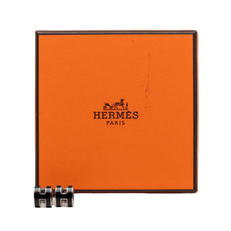 Hermes Mini Pop Stud Earrings Black Silver Metal — view 4