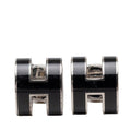 Hermes Mini Pop Stud Earrings Black Silver Metal