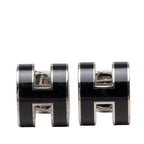 Hermes Mini Pop Stud Earrings Black Silver Metal