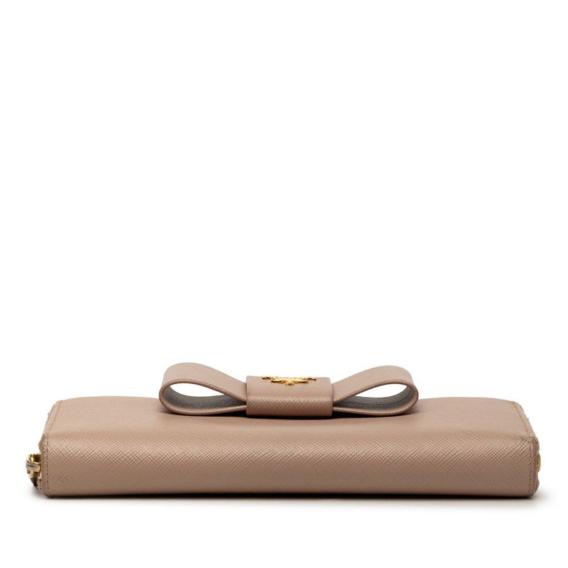 Prada Saffiano Zip Around Wallet Ribbon Beige Leather — view 3
