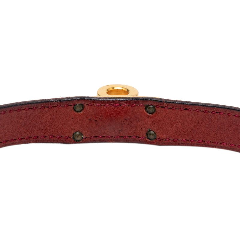 Hermes Kelly Double Tour Strand Bracelet Wine Red Gold Leather — view 5