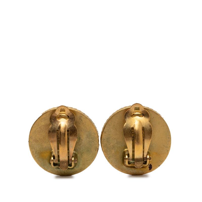 Chanel CC Logo Vintage Round Earrings Shell Gold Black Plated — view 2