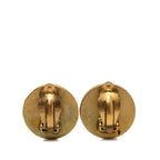 Chanel CC Logo Vintage Round Earrings Shell Gold Black Plated — view 2