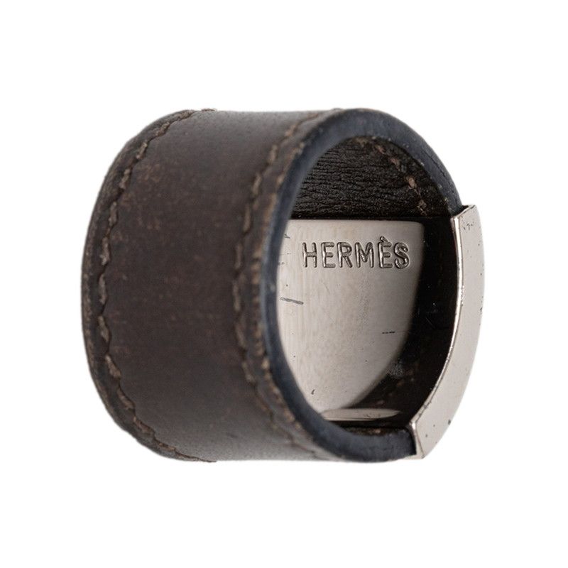 Hermes Lully Ring Brown Silver Leather — view 4
