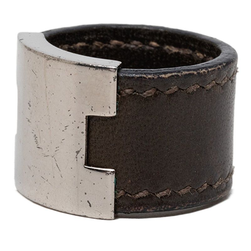 Hermes Lully Ring Brown Silver Leather — view 2