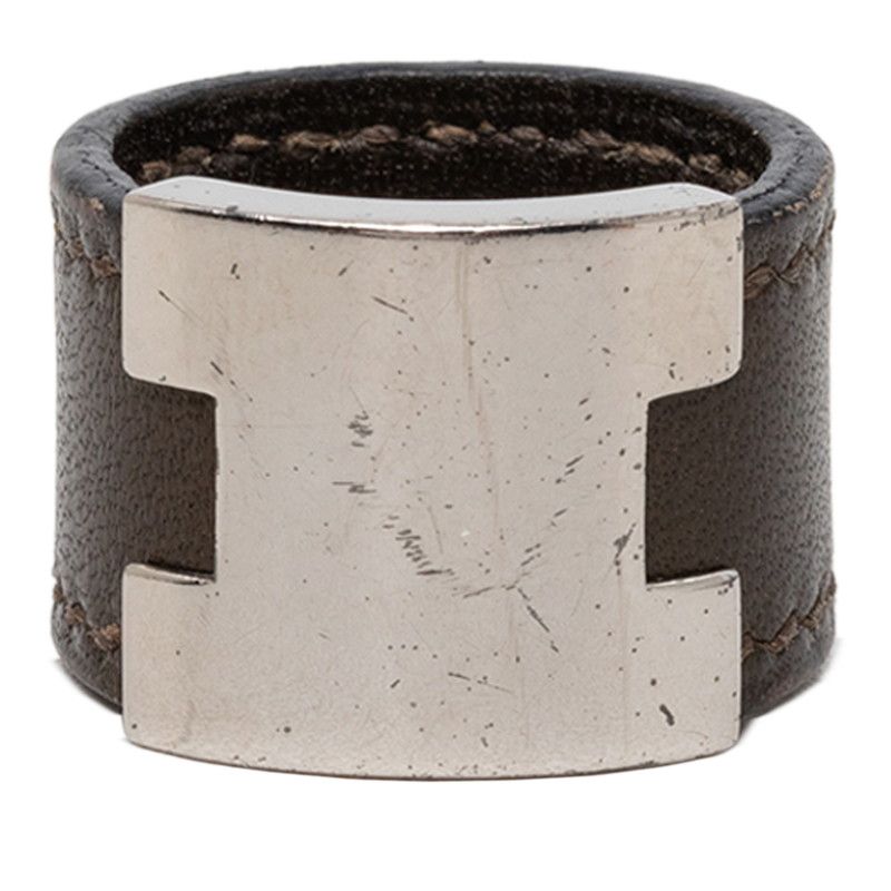 Hermes Lully Ring Brown Silver Leather