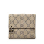 Gucci GG Supreme Interlocking W Hook Bifold W/wallet Charm Beige