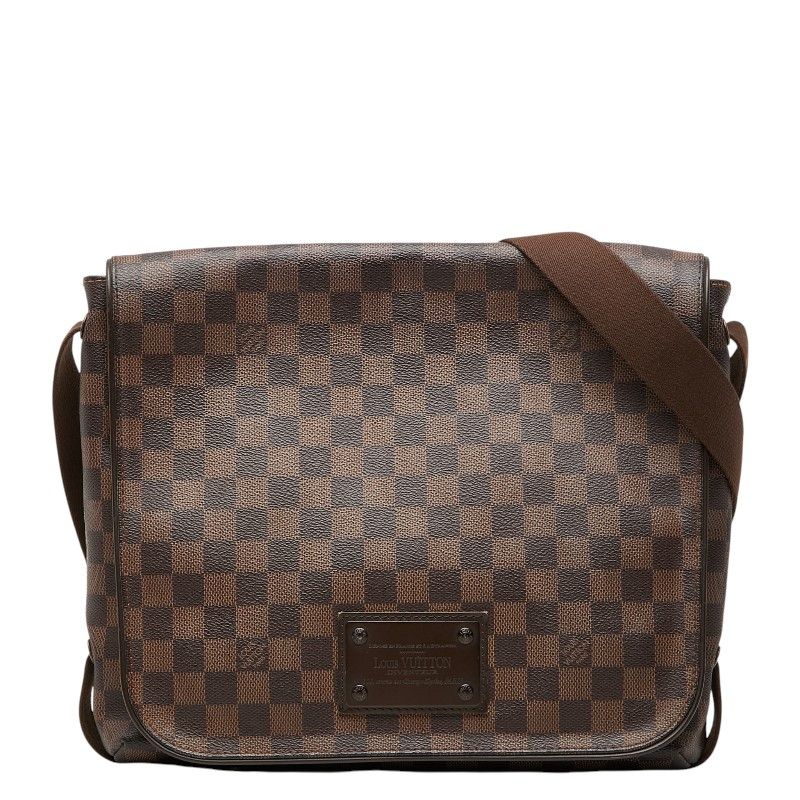 Louis Vuitton Damier Brooklyn MM Messenger Bag Crossbody Brown Leather