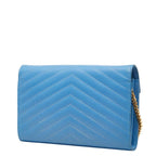 Saint Laurent Cassandra Envelope Chain Wallet Shoulder Bag Blue Gold Leather — view 2