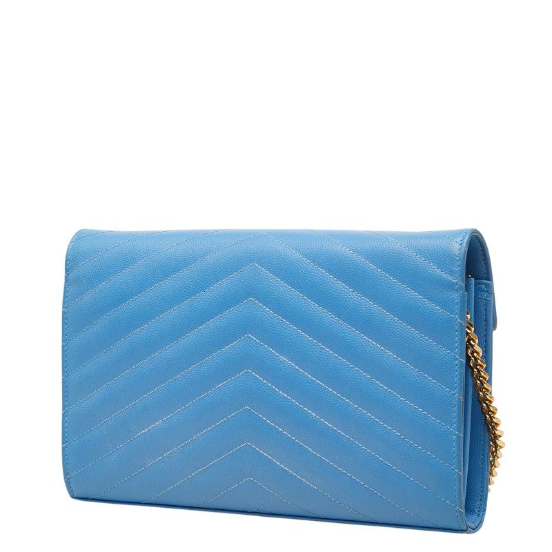 Saint Laurent Cassandra Envelope Chain Wallet Shoulder Bag Blue Gold Leather — view 2