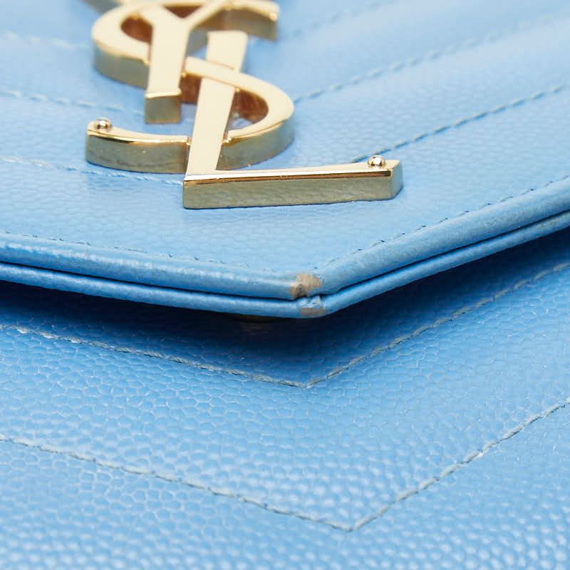 Saint Laurent Cassandra Envelope Chain Wallet Shoulder Bag Blue Gold Leather — view 7