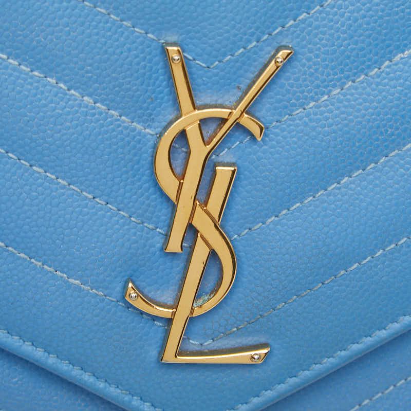 Saint Laurent Cassandra Envelope Chain Wallet Shoulder Bag Blue Gold Leather — view 6