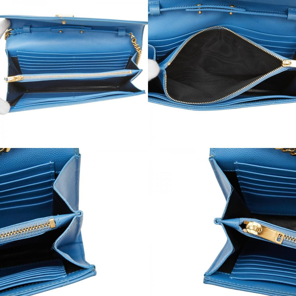 Saint Laurent Cassandra Envelope Chain Wallet Shoulder Bag Blue Gold Leather — view 9