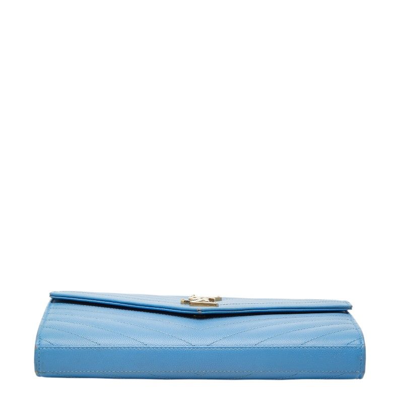 Saint Laurent Cassandra Envelope Chain Wallet Shoulder Bag Blue Gold Leather — view 3