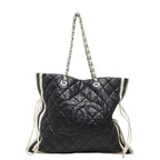 Chanel CC Logo Quilted Chain Shoulder Tote Navy Lambskin