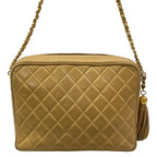 Chanel Shoulder Bag Quilted Beige Chain Gold Flap Pocket Tassel Lambskin — view 3