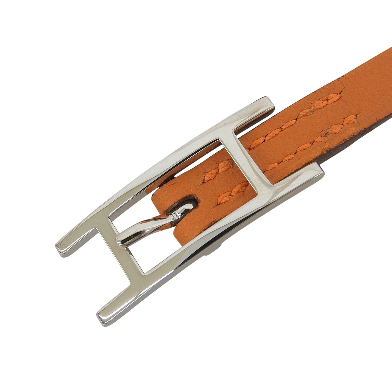 Hermes Hapi 3 Silver Triple Strand Leather Bracelet Orange — view 6