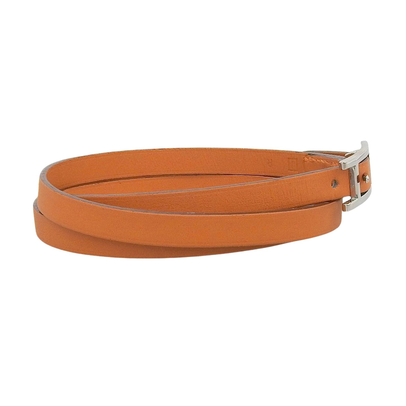 Hermes Hapi 3 Silver Triple Strand Leather Bracelet Orange — view 3