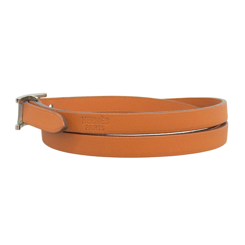 Hermes Hapi 3 Silver Triple Strand Leather Bracelet Orange — view 5