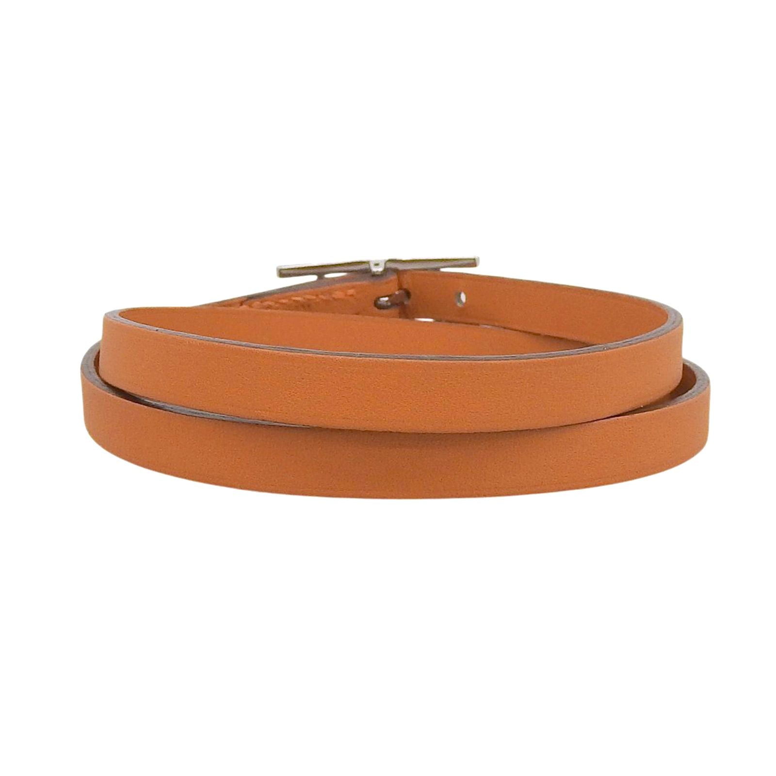 Hermes Hapi 3 Silver Triple Strand Leather Bracelet Orange — view 4
