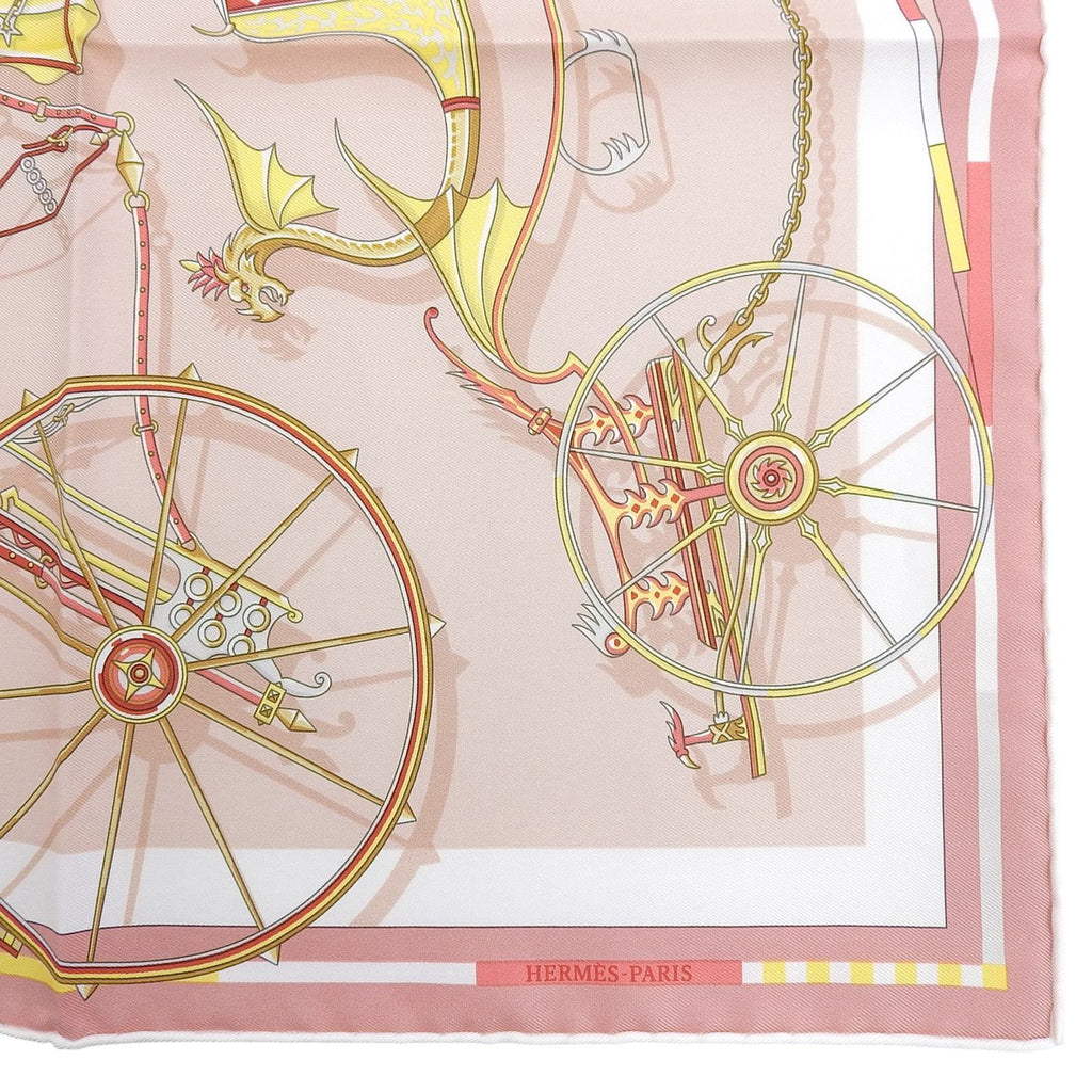 Hermes Carre 45 Voitures en Nquilibre Elaborate Carriage Silk 100% Scarf Pink — view 5