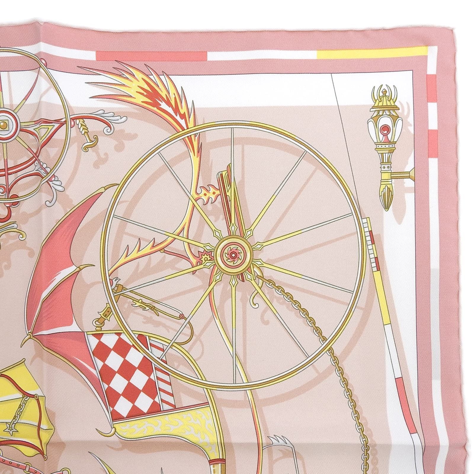 Hermes Carre 45 Voitures en Nquilibre Elaborate Carriage Silk 100% Scarf Pink — view 3