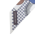 Hermes Cavalier en Formes Silk 100% Scarf Gray White — view 3