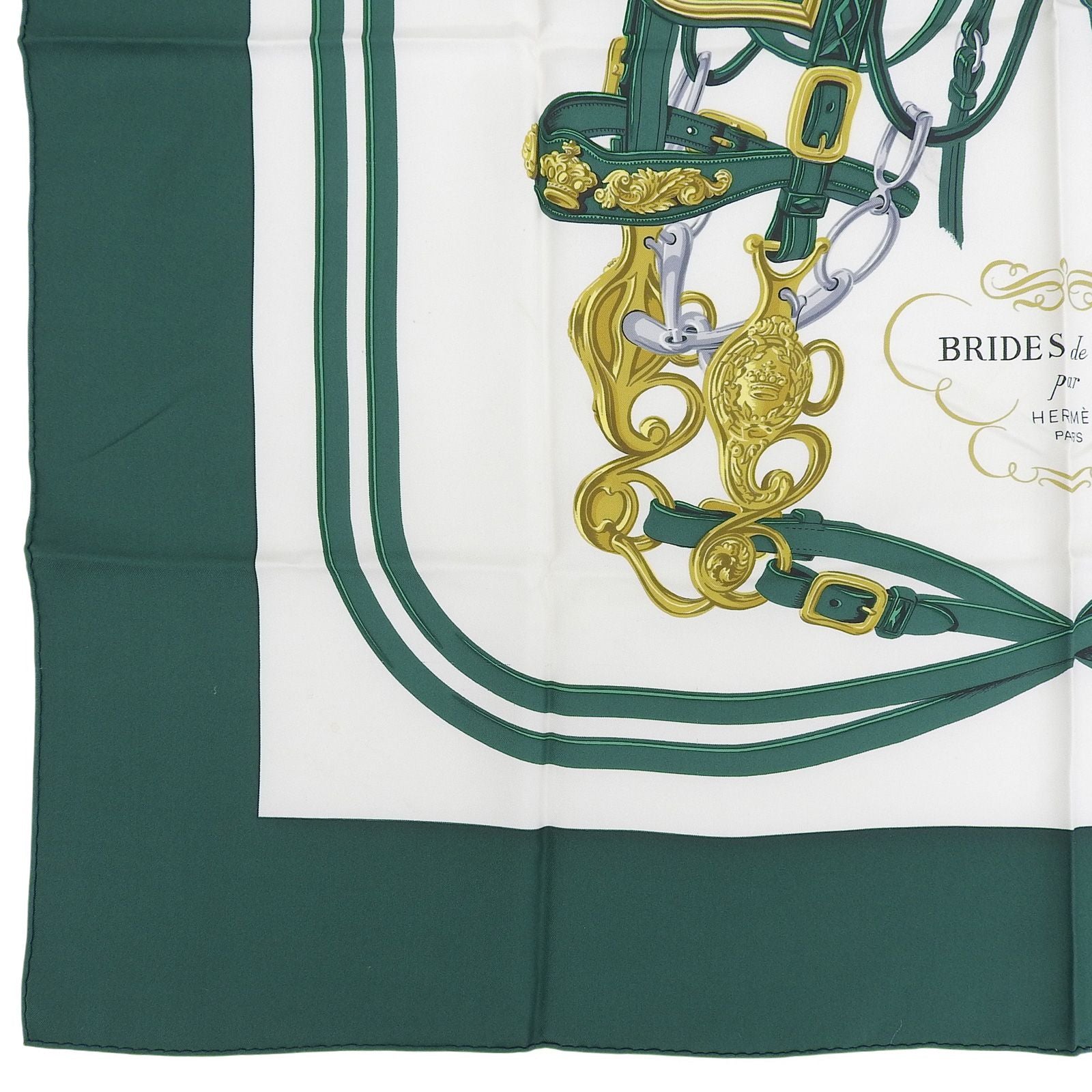 Hermes Carre 90 Brides de Gala Ceremonial Bridle Silk 100% Scarf Green Multi — view 4